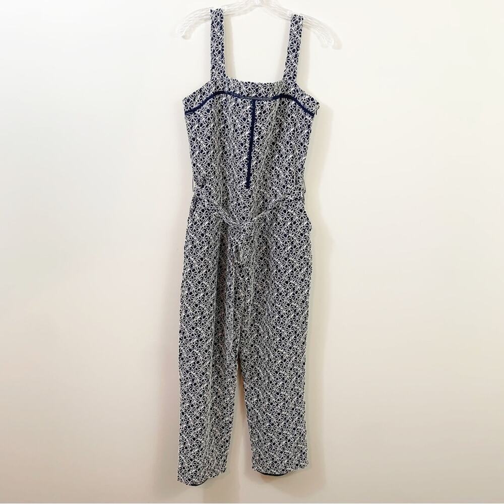 Banana Republic Belted Jumpsuit with Ladder Lace in Navy/Cream - Picture 3 of 11